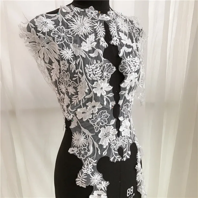 

2pieces/1Pair Exquisite Wedding Embroidery Flowers Lace Applique Patch Sequins Bridal Wedding Dress DIY Accessories RS2204
