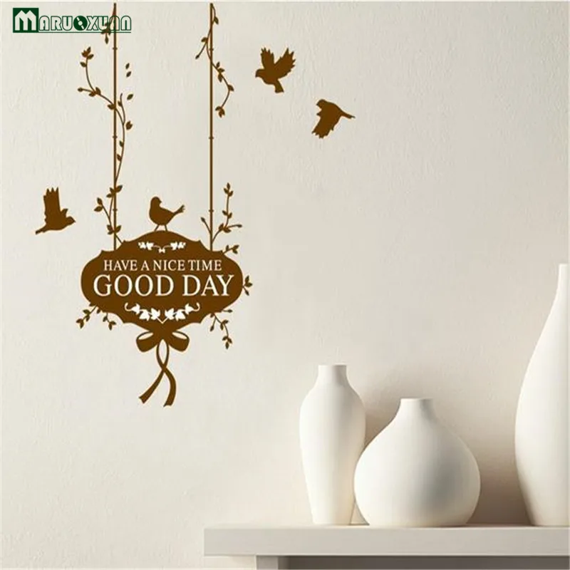 Removable Garden Brown Bird Hanging Basket Stickers Warm Bedroom