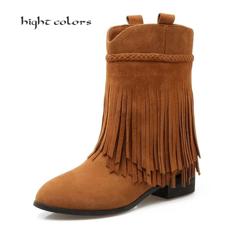 preço Hight cores Outono Inverno Tamanho Grande 34 43 Mulheres Borla Curtas de Salto Quadrado Ankle Boots de Pelúcia Senhoras Boemia Beading sapatos HC501