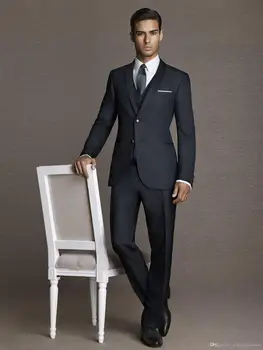

2017 New Arrival Classic Black MenTuxedos 3 Pieces Wedding Suits For Men Peaked Lapel Groomsmen Suits Slim Fit Men Suits