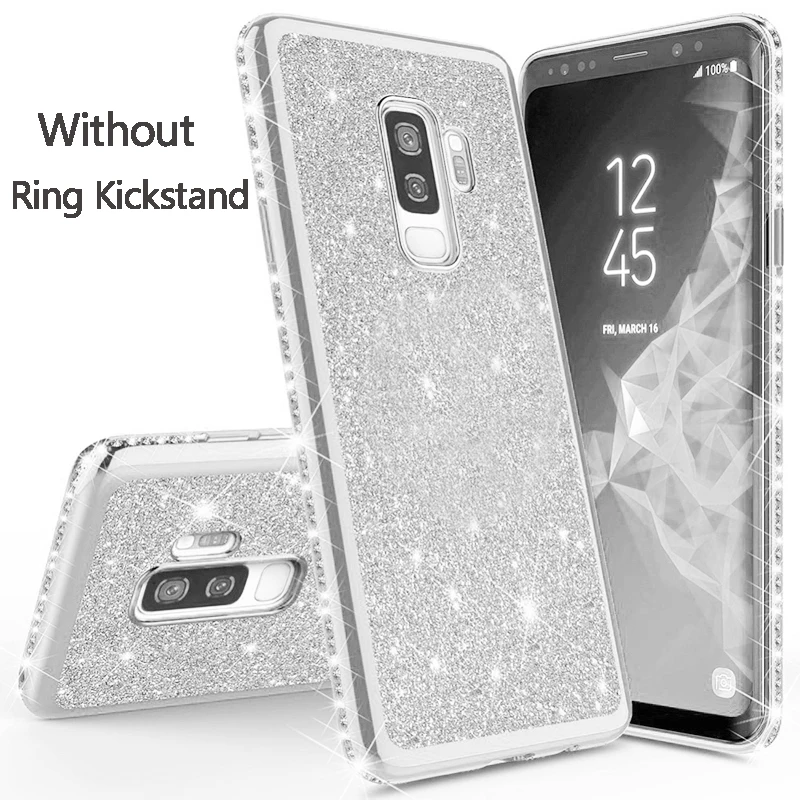 Блестящий чехол с бриллиантами для samsung Galaxy S10 S9 S8 Plus Note 9 8 S10e, Модный чехол с объемным украшением и магнитным кольцом, чехол для телефона, Fundas - Цвет: Silvery-Model-2