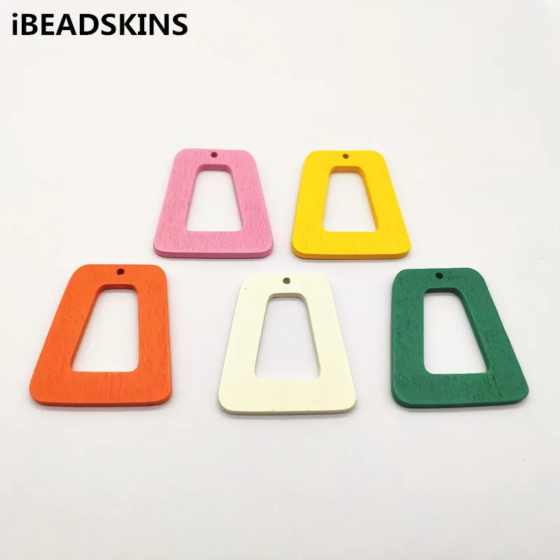 

New arrival! 40x35mm 100pcs/lot Environmental Paint Trapezoid-shape Wood charm For Earring parts Earring handmade jewelry making
