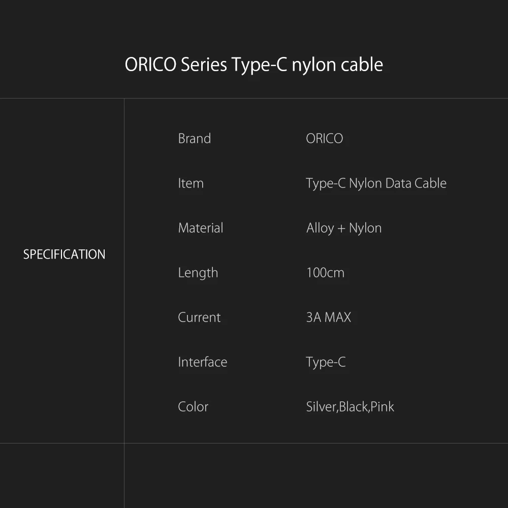 ORICO нейлоновый usb type-C кабель usb type-c кабели для xiaomi mi5 Oneplus LG Nexus 5x huawei samsung letv usb type c провод