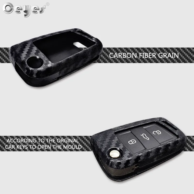 Ceyes Car Styling Auto Shell Key Case For Skoda Octavia A7 A 7 For Volkswagen Carbon Fiber Protection Accessories Car-Styling