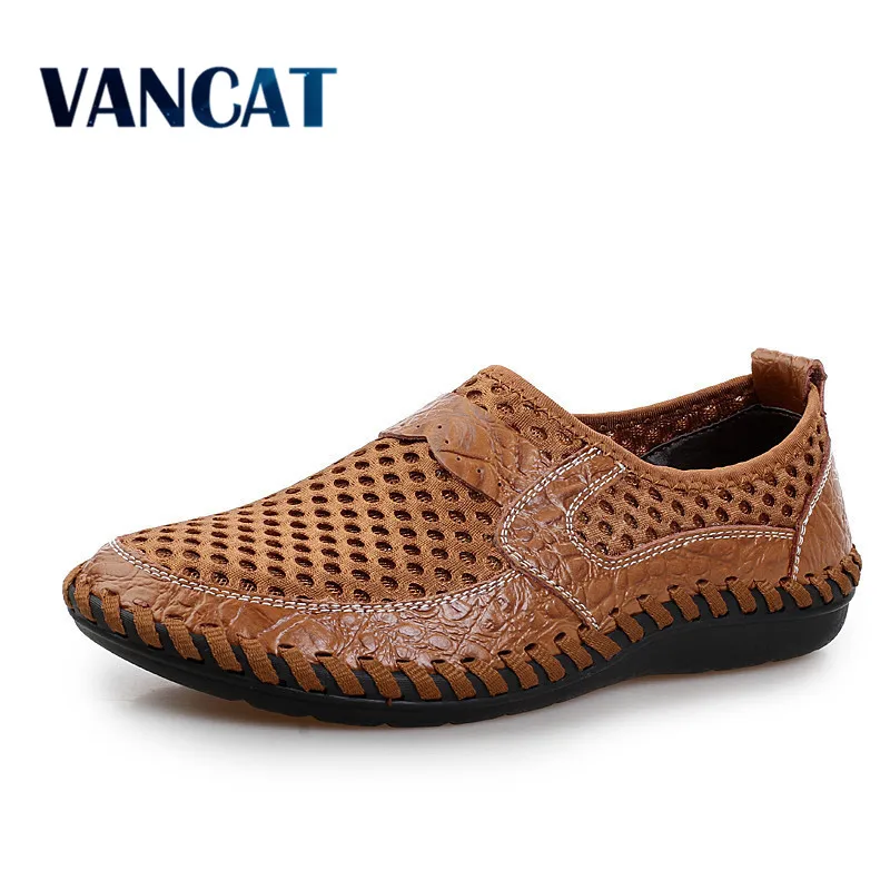 En Ligne 2017 D été Respirant Maille Chaussures Hommes Casual Chaussures En Cuir Véritable Glissement Sur Marque De Mode D été Chaussures Homme Doux Confortable