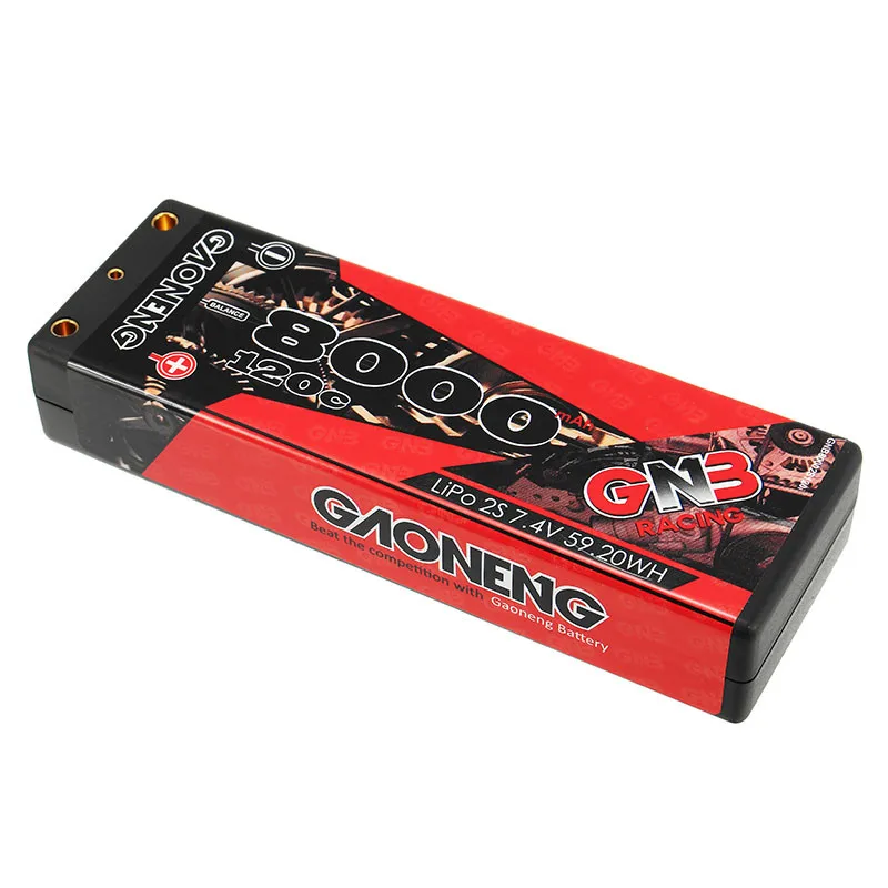 

Rechargeable Lipo Battery Gaoneng 7.4V 8000mAh 2S2P 120C 59.2WH Lipo Battery for 1/10 RC Car