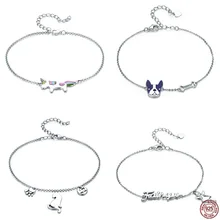 925 стерлингового серебра Единорог цепи звено браслеты для женщин синий собака и прекрасный кот Шарм женский ювелирный браслет модные ювелирные изделия