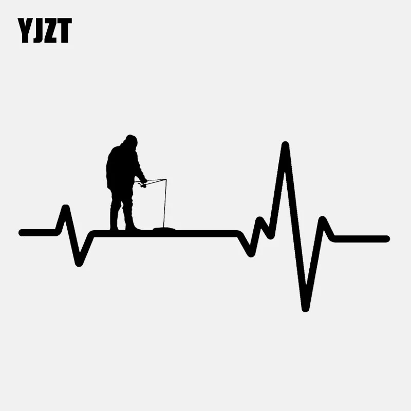 

YJZT 19.2CM*9.1CM Fish Ice Angler Pick Hook Reel Rod Heartbeat Vinyl Black/Silver Car Sticker C22-1210