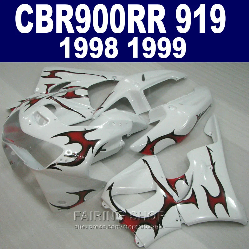 Комплект обтекателей с белым и красным пламенем для honda CBR900 RR 919 1998 / 1999 (Бесплатная