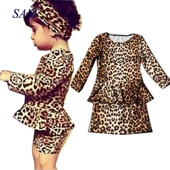 

Girls autumn long sleeve European and American Style dress Leopard print Hip dresses for children kids ins princess dress