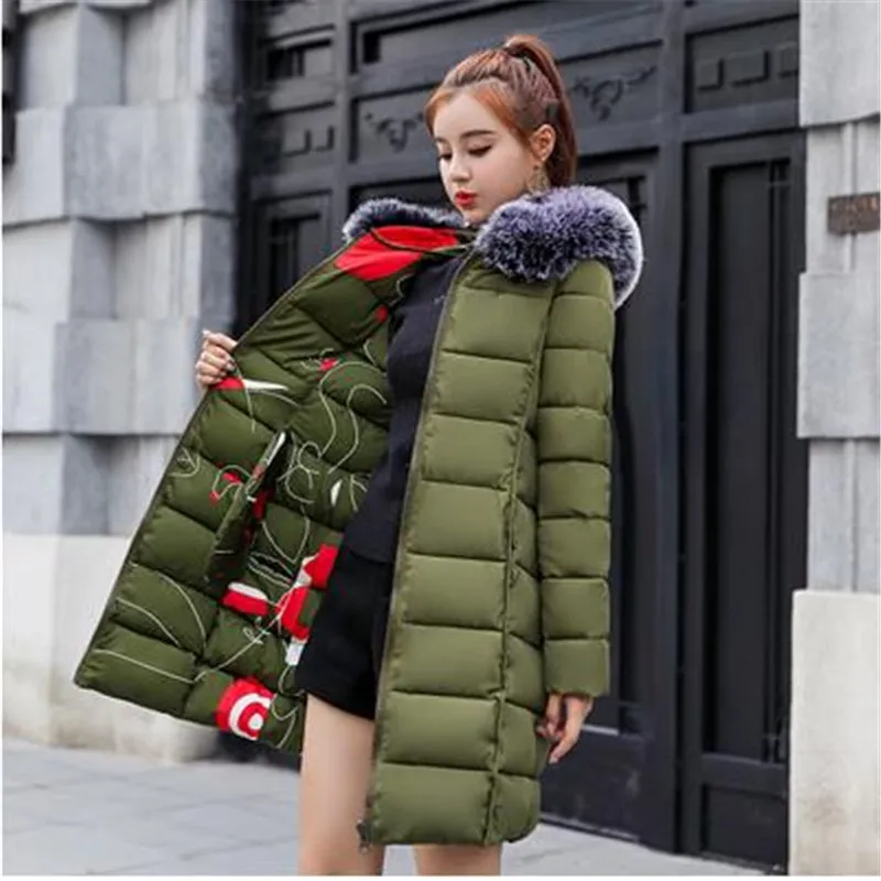 Deux Noir Veste rouge marine Parka army Épais D'hiver Bleu Femmes Rembourré Dames gris Longue Porter Parkas Manteau Coton 2712 2018 Côté Les Green a1qRa5f