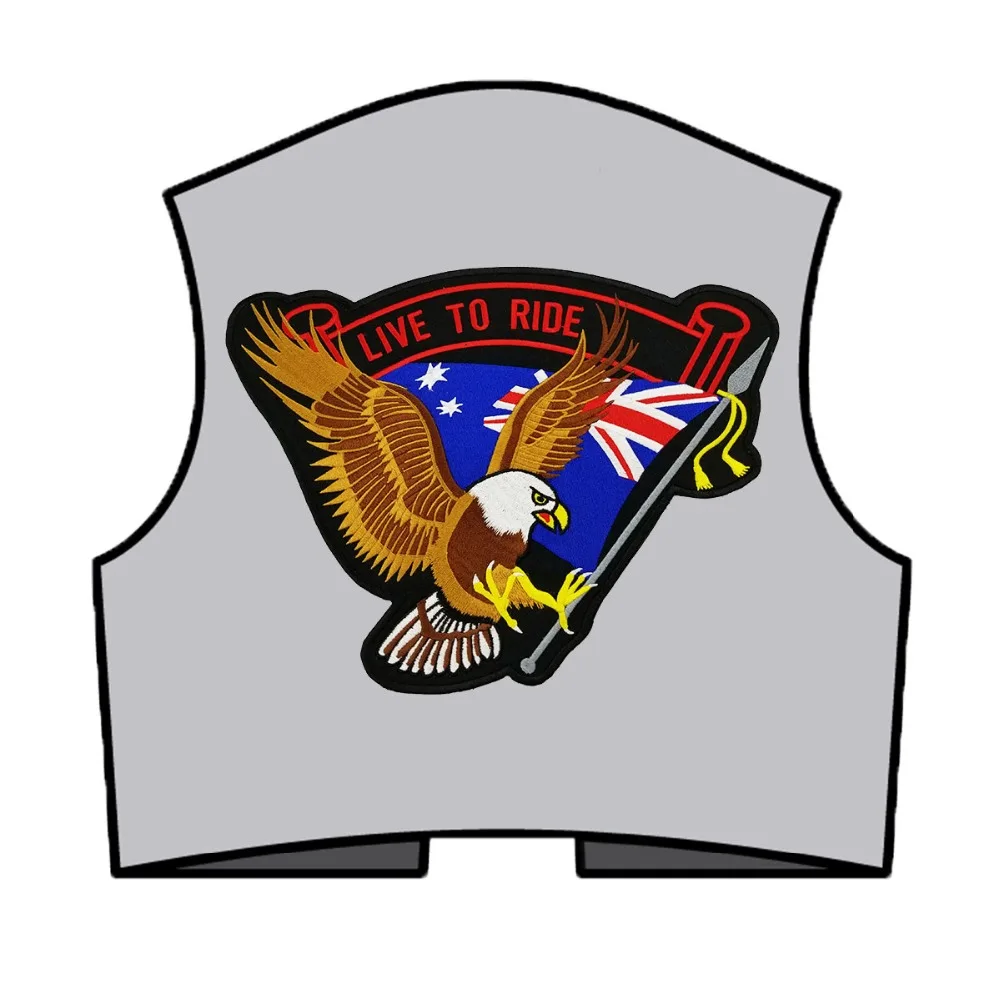 Flag Hawk Embroidered Iron Patches For Clothing High Quality Full Back Design For Biker (6)