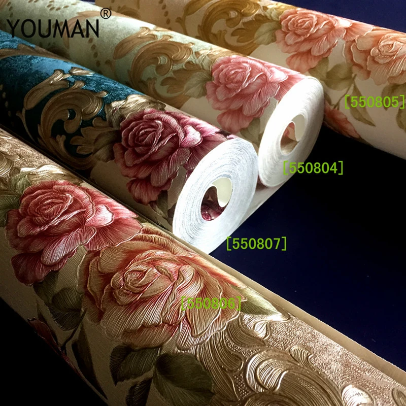 Youman wallpapers 3D wallpaper roll Embossed Europe style nordic 3D sculpture flower wallcovering modern luxury damask.