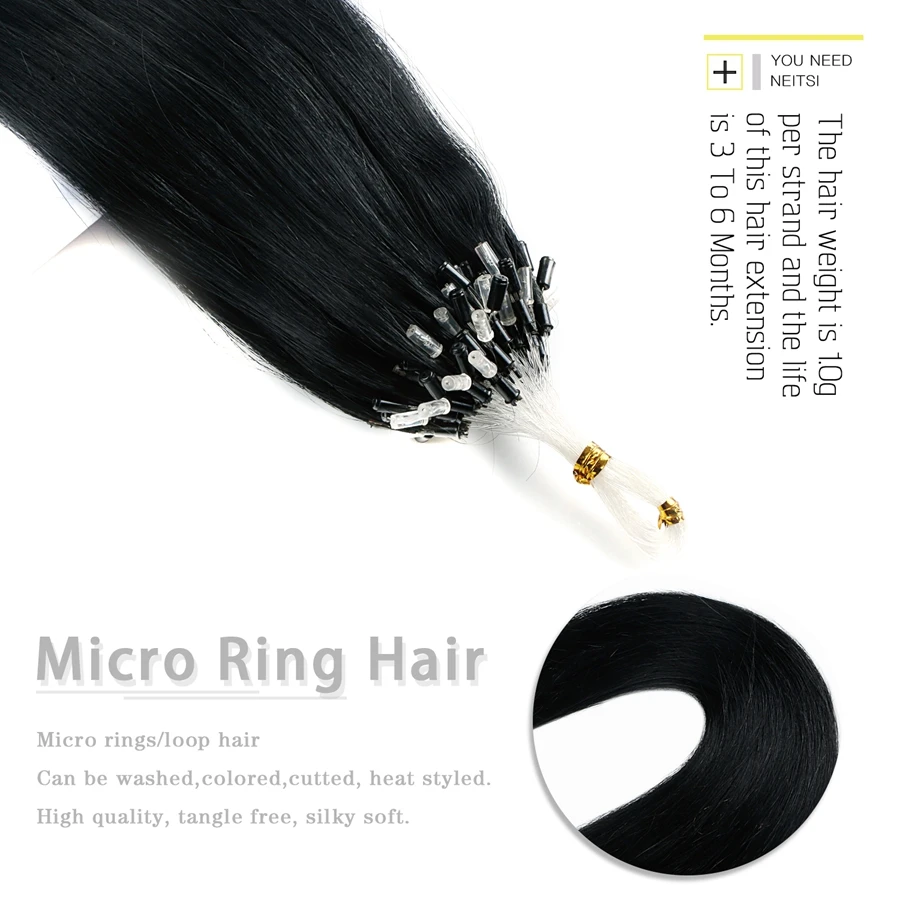 Neitsi Machine Made Remy Straight Loop Micro Ring Hair 100% Human Micro Bead Links Hair Extensions 16