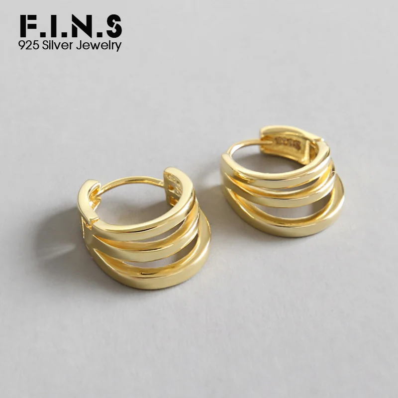 F.I.N.S, трендовые женские серьги золотого цвета, 925 серебро, широкие, многослойные, для женщин,, полые, корейские серьги, модные серьги