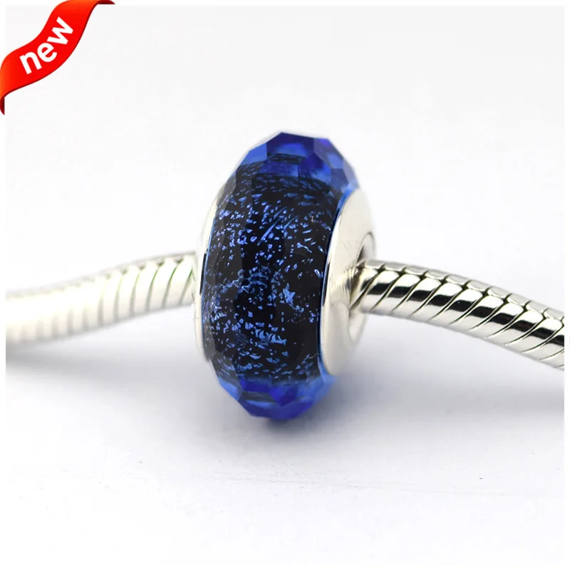 authentic 925 sterling silver Blue Fascinating Iridescence Glass Bead Charm new