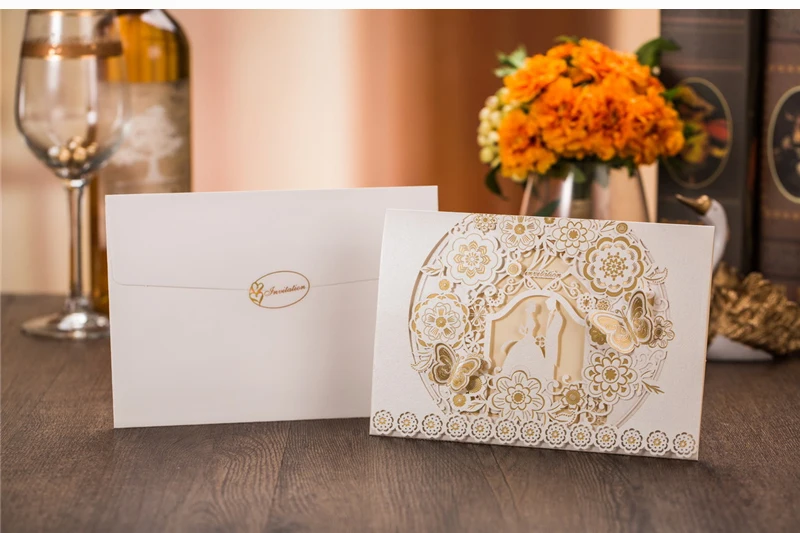 1 шт. образец свадебных пригласительных карточек лазерная резка невесты и жениха цветочный брак золотой белый Помолвочные карты вечерние элегантные поставки