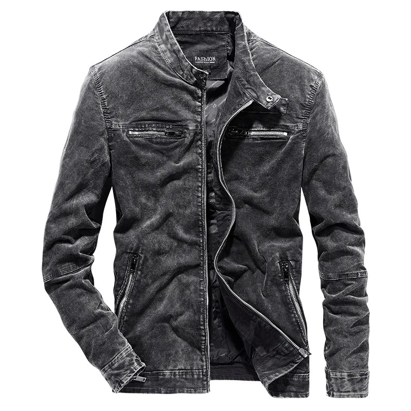 

b Autumn and winter new men's jacket casual slim jacket solid color retro denim jacket Stand collar coat Plus Size XS-3XL