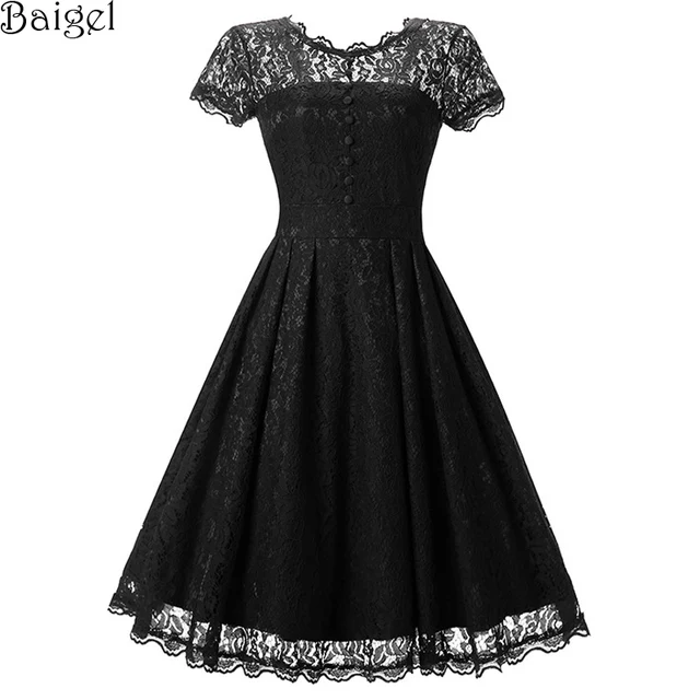 Womens Floral Lace Dress Short Sleeve Burgundy Blue Black Vintage ...