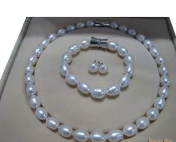 

12-13MM NATURAL n south sea white pearl necklace bracelet earring