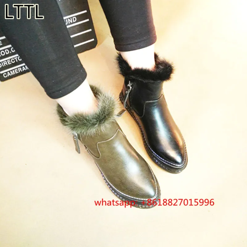 

2017 New Arrival Womens Shoes Korean Version Pointed-Toe Side Zipper Ankle Boots Winter Cotton Boots Warmer Casual Fur Boots
