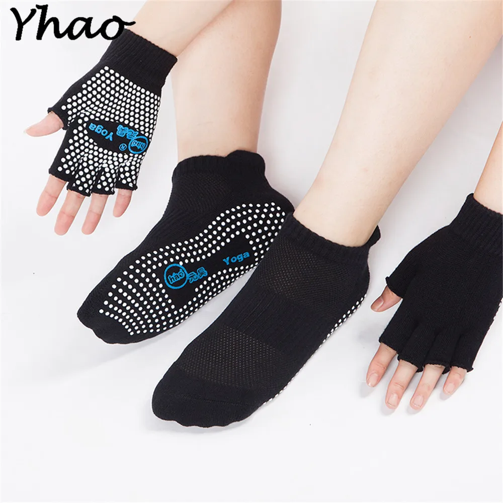Yhao Professional Good Grip Cotton Non slip Yoga Terry Socks&Gloves Set