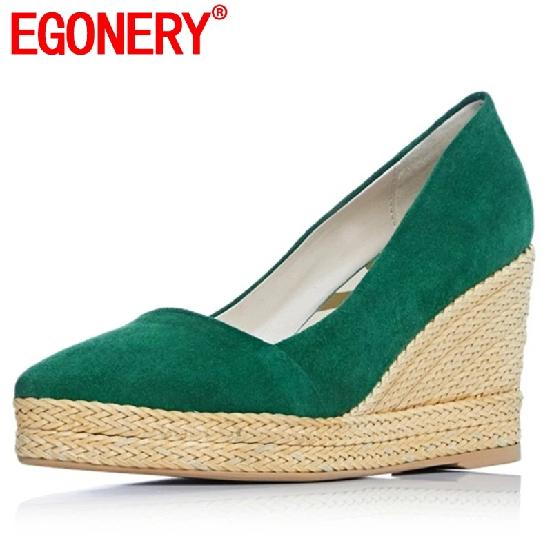 EGONERY women pumps suede wedges cool and refreshing dew instep special