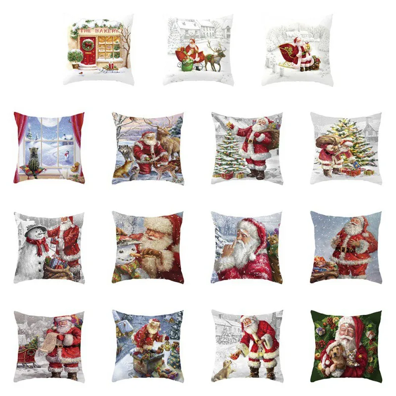 

1Pcs 45x45cm Christmas Deer Snowman Pattern Cotton Linen Throw Pillow Case Cover Home Decorative Home Room Pillowcase