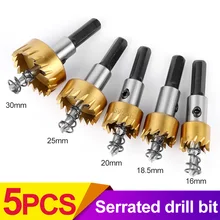 5pcs HSS Titanium Hole Saw Drill Bit Saw Set 16/18.5/20/25/30 mm for Installing Locks Metal Wood Drilling Hole Cut Hand Tool 
