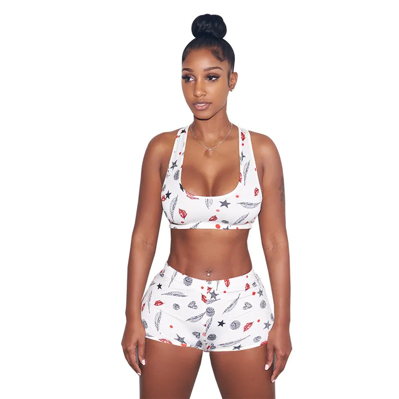 Sexy Cropped Tank Tops + Mini Shorts Casual Sportswear 2 Piece Set