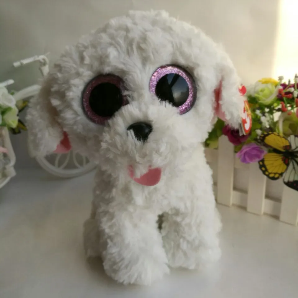 Pippie white dog TY BEANIE BOOS collection 1PC 15CM BIG EYE Stuffed