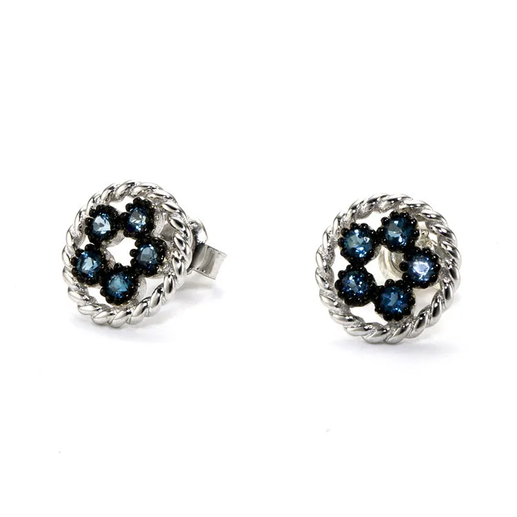 YESWOMEN 925 Sterling Silver Natural London Blue Topaz Stud Earrings Fine Jewelry Gift | Украшения и аксессуары