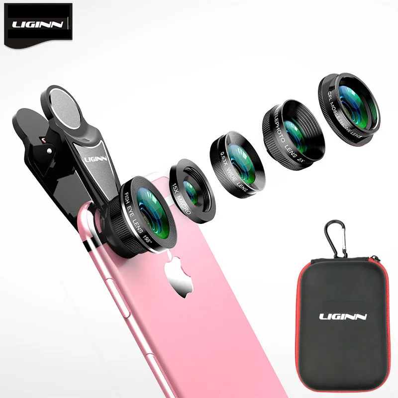 

Cellphone Camera Lens 5 in 1 Kit 0.63X Wide Angle Macro Telescope Fish Eye CPL Universal Clip External Lenses For Smartphone