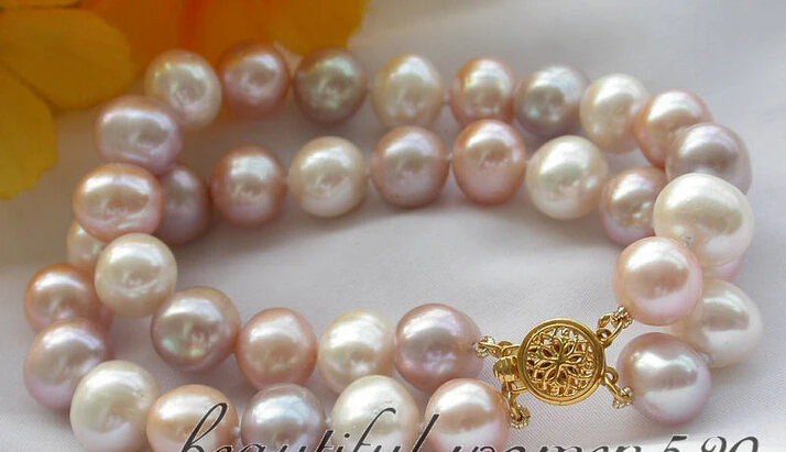 

2row 11MM pink white purple round freshwater pearl bracelet @^Noble style Natural Fine jewe SHIPPING 6.2 6.02