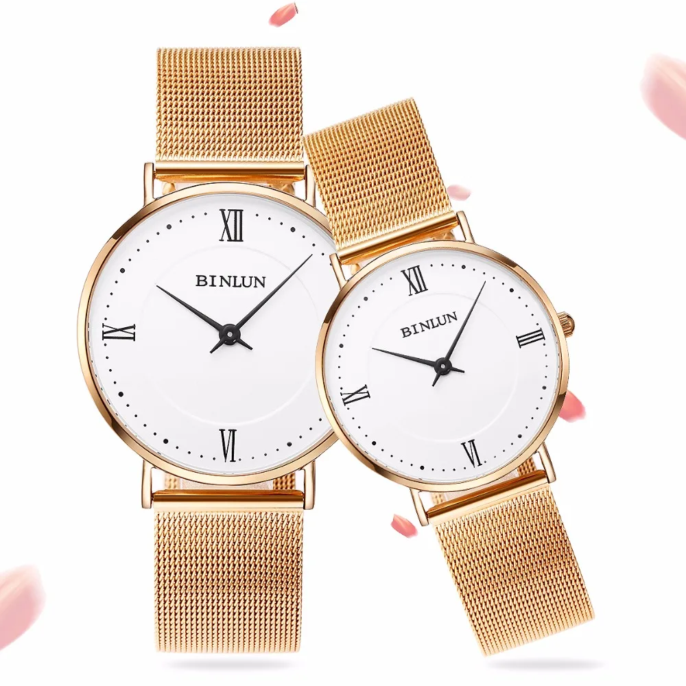 

Binlun Rose Gold 6mm Ultra Thin Couple Quartz Watches Fashion Milanese Strap Simple Style Women Quartz Watches Gifts For Lovers