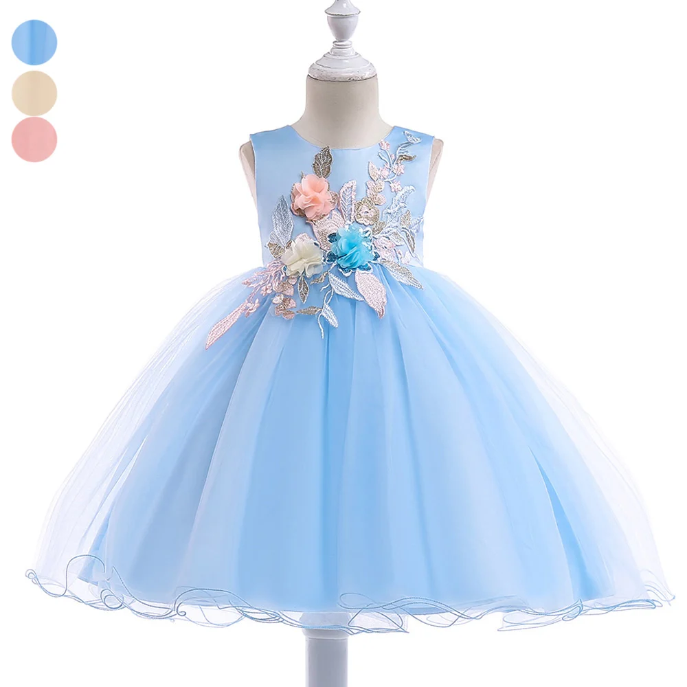 

Baby Girl Princess Dresses Summer Children Sweet Flower Embroidery Birthday Wedding Gown Tulle Dress NSV775