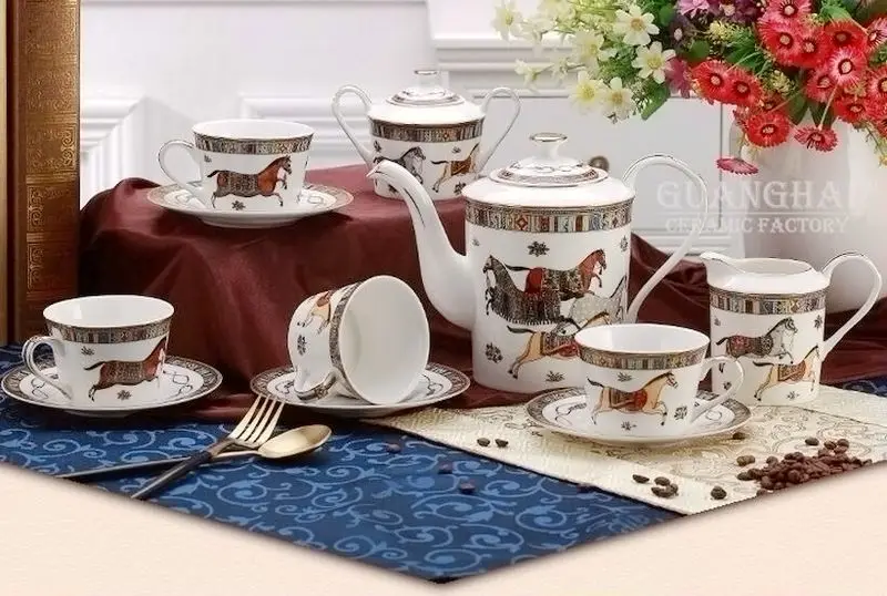 

Horse Bone China Porcelain Coffee Mugs Dish Cups Coffee Milk Sugar Pot Optional