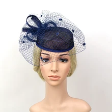 Чародей шляпа-котелок Для женщин свадебные Головные уборы Винтаж вечерние Шапки чистой пряжи головной убор из перьев 2210