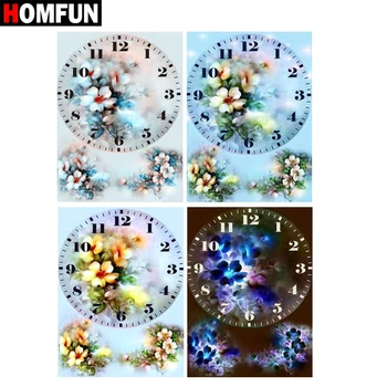 

HOMFUN Full Square/Round Drill 5D DIY Diamond Painting "Flower clock" 3D Diamond Embroidery Cross Stitch Home Decor Gift