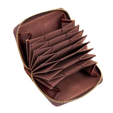 Cartera de cuero genuino para hombres Vintage acordeón cremallera diseño corto tarjeta de crédito monedero hombre cuero embrague dinero bolsos