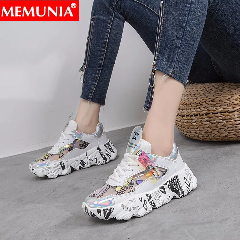 

MEMUNIA 2019 new flats shoes women round toe mixed colors ladies flat platform shoes mesh VentilationLeisure walking shoes women