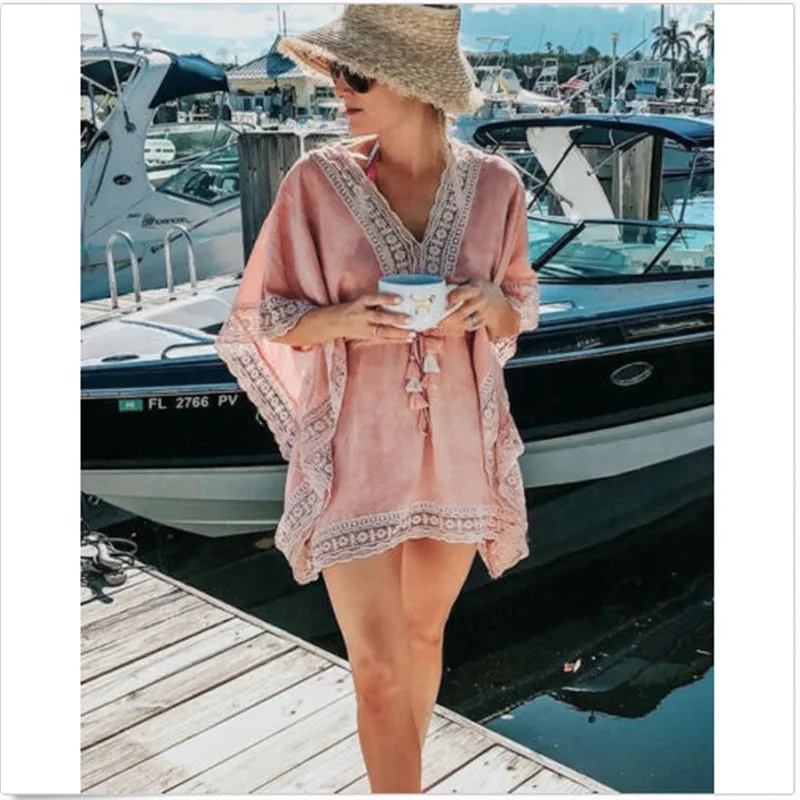 Summer Cover Up Beach Woman Fashion Women Bathing Suit Lace Tassel Bikini Swimwear Cover Up Casual Dresses Bikini Cover Up bathing suit dress cover ups Cover-Ups