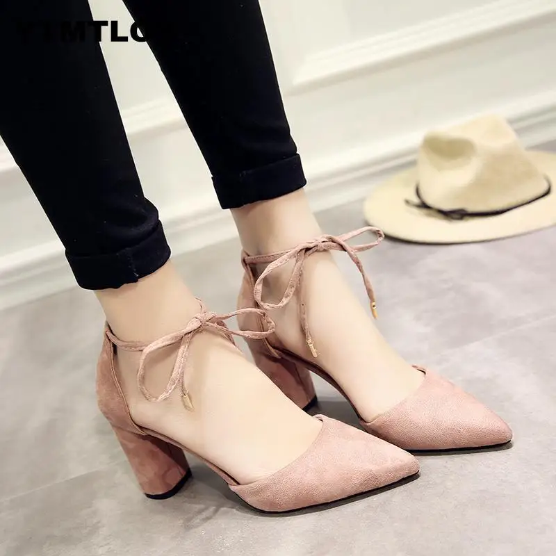 Summer Women Shoes Pointed Toe Pumps Dress High Heels Boat Wedding tenis feminino Side with Straps Pink Heels Zapatos De Mujer - Цвет: Pink