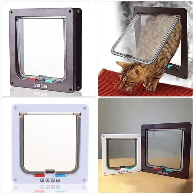 Pet Door Controllable Access Openings 4-Way Locking Indoor Outdoor Pet Gate Kit Dog Door Flap Wall Mount Pet Door For Pets Safe