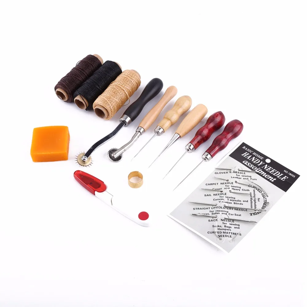 

EECOO 7pcs/13pcs/lot Leathercraft Tool Sets Hand Stitching Sewing Leather Craft Tool Sewing Saddle Groover Punch Tools Kit Wood
