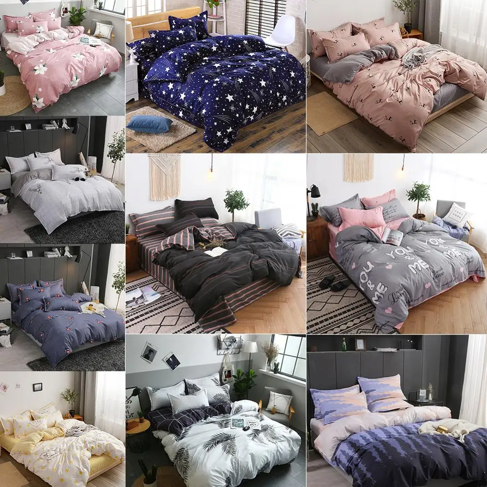 4Pcs Bedding Set Flower Printed Quilt Duvet Cover Flat Bed Sheet Pillowcase Bedding Set Decoration Home Textile 4Pcs Bedding Set Flower Printed Quilt Duvet Cover Flat Bed Sheet Pillowcase Bedding Set Decoration Home Textile