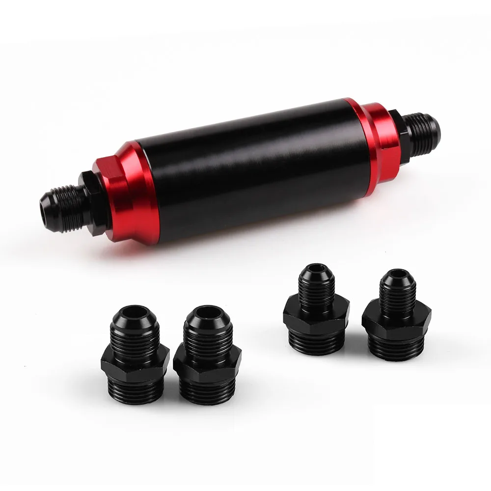 RASTP -Black&Red Inline Fuel Filter High FLOW 60 Micron Cleanable SS AN6 AN8 AN10 Filter Accessories RS-FRG014