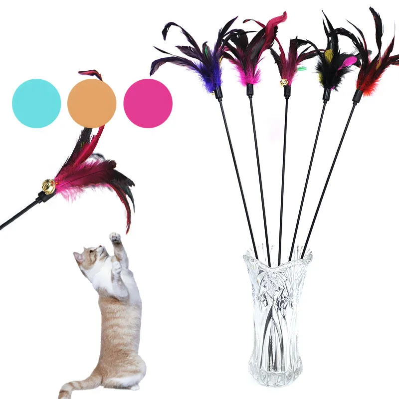 

1pcs Cat Toys teaser stick Cute Funny Colorful feather Rod Teaser Wand Plastic Pet Toys for Cats Interactive Stick Cat Supplies