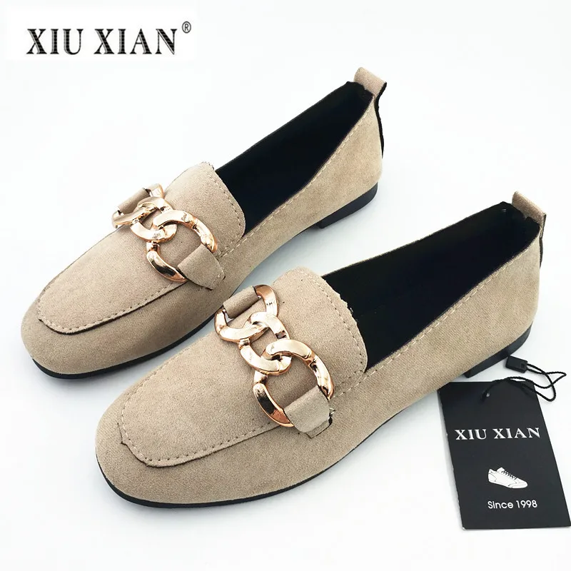 

2018 New England Style Women Loafers Suede Square Toe Shallow Slip on Comfort Summer Flats Fashion Plating Metal OL Casual Flats