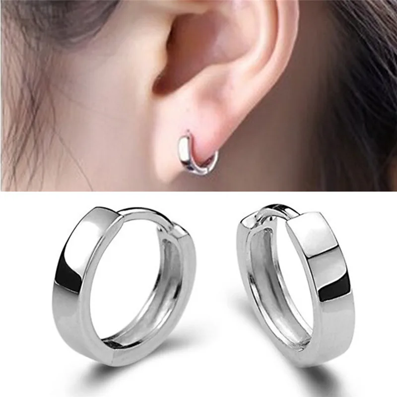

1 Pair Chic Stud Earrings Silver Color Earrings Charm Plane Unisex Smooth Round Ear Button Tiny Earrings Women